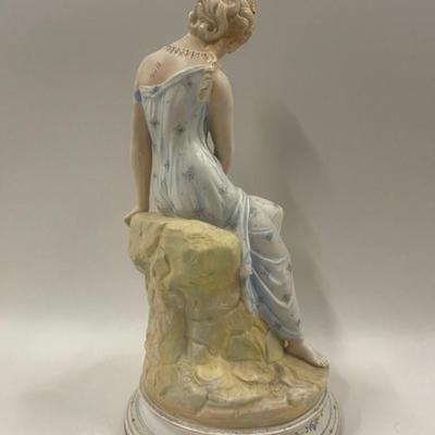 German Bisque Dresden Figurine Lady Swan Statue Porcelain Ceramic Goose Bird
