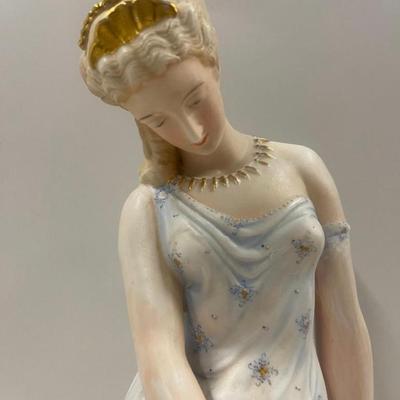 German Bisque Dresden Figurine Lady Swan Statue Porcelain Ceramic Goose Bird