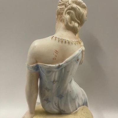 German Bisque Dresden Figurine Lady Swan Statue Porcelain Ceramic Goose Bird