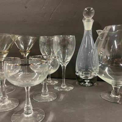 Lot of Clear Glass Barware & Smokey Glass Martini Glasses