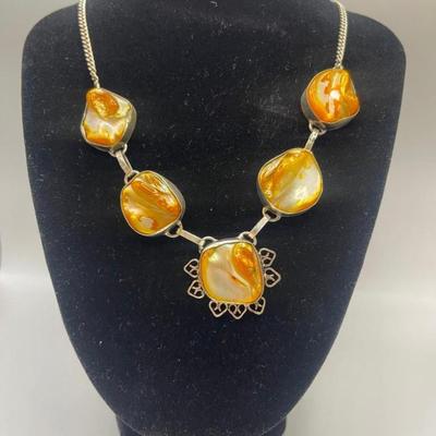 Sterling Silver Statement Necklace Set with Stones