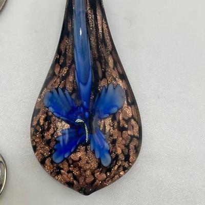 Lot of Sterling Silver & Art Glass Jewelry Pendants