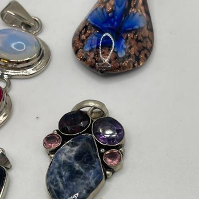 Lot of Sterling Silver & Art Glass Jewelry Pendants