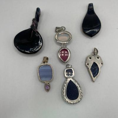 Lot of Sterling Silver & Art Glass Jewelry Pendants