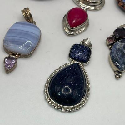 Lot of Sterling Silver & Art Glass Jewelry Pendants