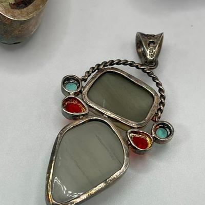 Lot of 3 Large Sterling Silver Pendants With Stones