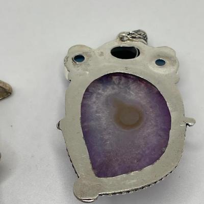 Lot of 3 Large Sterling Silver Pendants With Stones