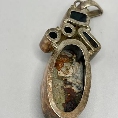 Lot of 3 Large Sterling Silver Pendants With Stones