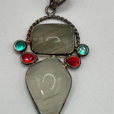 Lot of 3 Large Sterling Silver Pendants With Stones