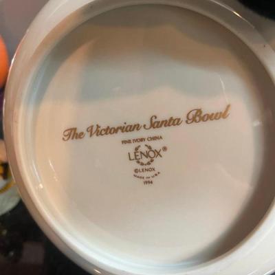 Lot of Christmas Holiday Decor, Including Lenox Victorian Santa Bowl