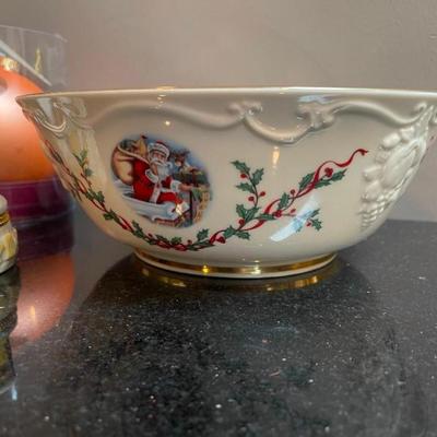 Lot of Christmas Holiday Decor, Including Lenox Victorian Santa Bowl
