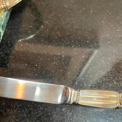Ann Cichon Marble Cheeseboard With Silverplate Handles and Matching Cheese Knife
