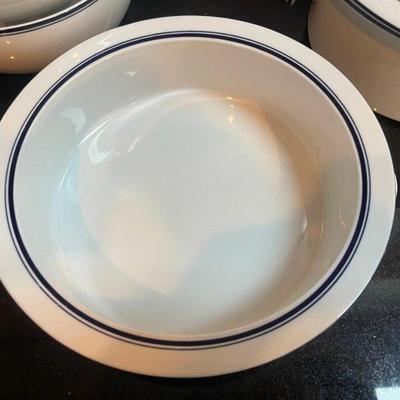 Lot of Dansk Bistro White Serving Dishes with Blue Rims