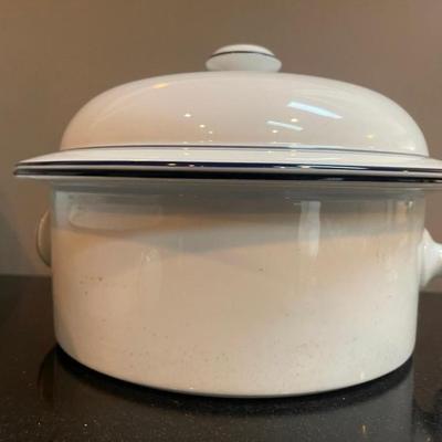 Lot of Dansk Bistro White Serving Dishes with Blue Rims
