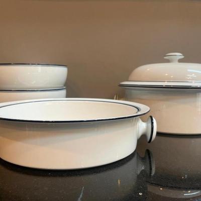 Lot of Dansk Bistro White Serving Dishes with Blue Rims