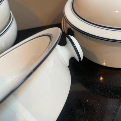 Lot of Dansk Bistro White Serving Dishes with Blue Rims