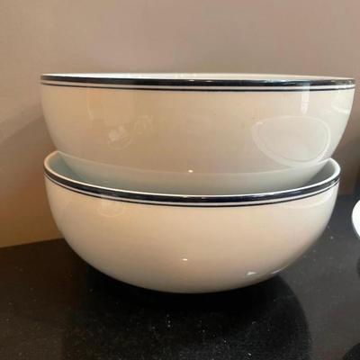 Lot of Dansk Bistro White Serving Dishes with Blue Rims