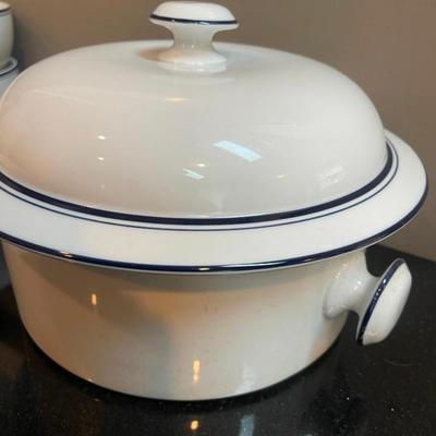 Lot of Dansk Bistro White Serving Dishes with Blue Rims