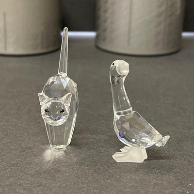 Lot of 2 Swarovski Crystal Figurines: Tomcat & Tom Gosling Goose