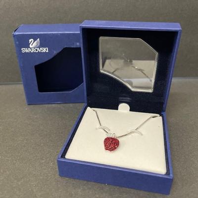 Swarovski Red Apple crystal pave Eve's Apple Pendant Necklace