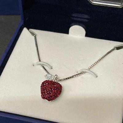 Swarovski Red Apple crystal pave Eve's Apple Pendant Necklace