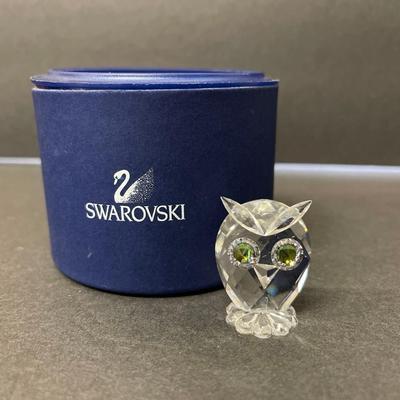 Swarovski Crystal Owl with Green Crystal Eyes, In Original Box