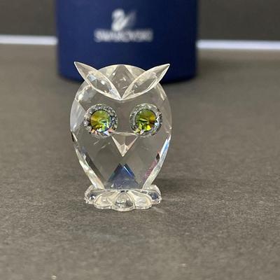 Swarovski Crystal Owl with Green Crystal Eyes, In Original Box