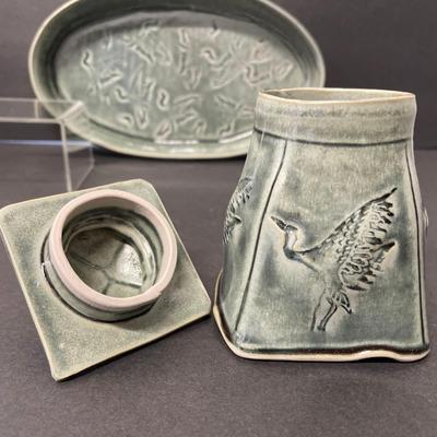 Barbara Knutson Hand Thrown Pottery Sugar & Creamer Set, Signed