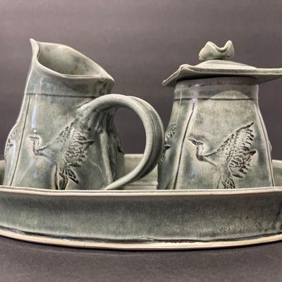 Barbara Knutson Hand Thrown Pottery Sugar & Creamer Set, Signed
