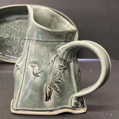 Barbara Knutson Hand Thrown Pottery Sugar & Creamer Set, Signed