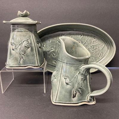 Barbara Knutson Hand Thrown Pottery Sugar & Creamer Set, Signed