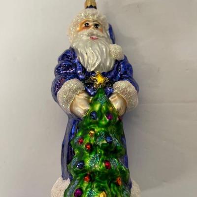 Vintage Christopher Radko Sapphire Santa Glass Ornament