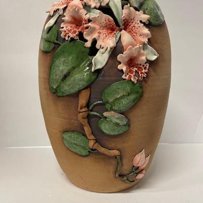 Vintage Old Patagonia Pottery Vase With Flowers