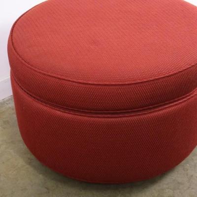 Red Custom Upholstered Ottoman on Brass Casters