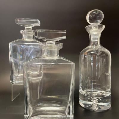 Lot of 3 Glass Decanters, Including Crate & Barrel