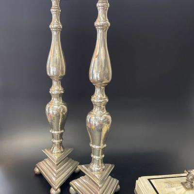 Lot of Home Accents: Decorative Bone Box, Candlesticks & Wall Decor