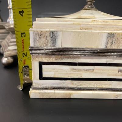 Lot of Home Accents: Decorative Bone Box, Candlesticks & Wall Decor
