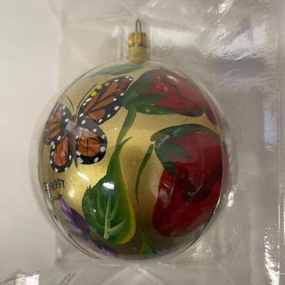 Lot of 2 Vintage Saks Fifth Ave Hand Painted Christmas Ornaments Circa 1997 & 2002
