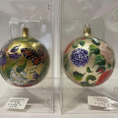 Lot of 2 Vintage Saks Fifth Ave Hand Painted Christmas Ornaments Circa 1997 & 2002