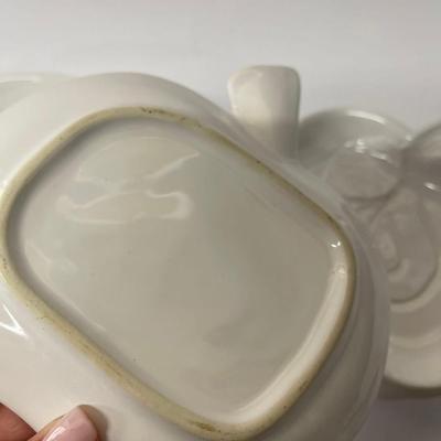 Set of White Apple Shaped Ceramic Serving Bowl with 8 Matching Snack Plates
