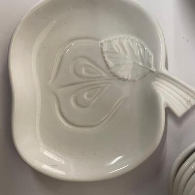 Set of White Apple Shaped Ceramic Serving Bowl with 8 Matching Snack Plates