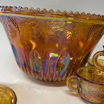 Indiana Glass Harvest Grape Amber Gold Punch Bowl, 10 Cups