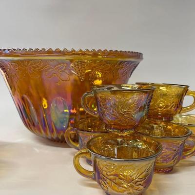 Indiana Glass Harvest Grape Amber Gold Punch Bowl, 10 Cups