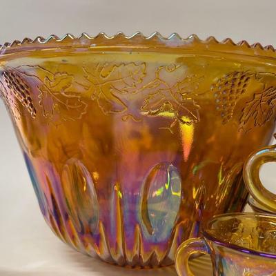 Indiana Glass Harvest Grape Amber Gold Punch Bowl, 10 Cups