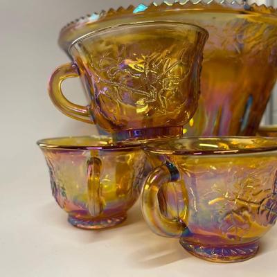 Indiana Glass Harvest Grape Amber Gold Punch Bowl, 10 Cups