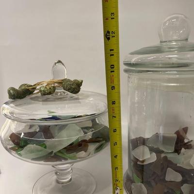 Lot of 2 Glass Apothecary Jars with Sea Glass