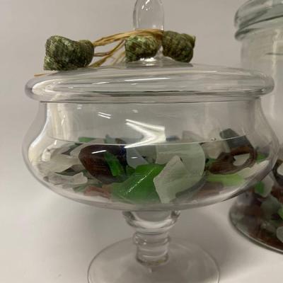 Lot of 2 Glass Apothecary Jars with Sea Glass
