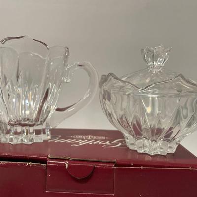 Lot of Gorham Crystal Lotus Sugar & Creamer Plus Metal Candle Snuffer & Salt & Pepper, Grape Pattern
