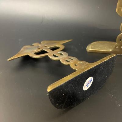 Pair Brass Caduceus Staff Bookends, Hermes Symbol