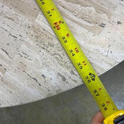 Round Travertine Top Coffee Table with Metal Hairpin Legs